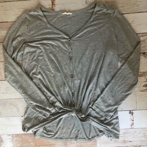 Grey Button Up Tied Long Sleeve Shirt